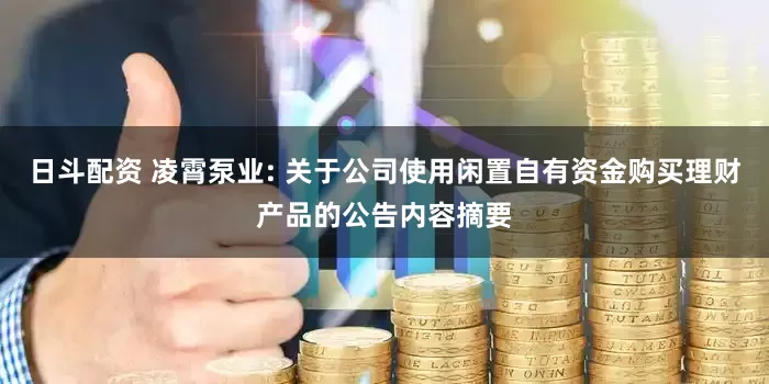 日斗配资 凌霄泵业: 关于公司使用闲置自有资金购买理财产品的公告内容摘要
