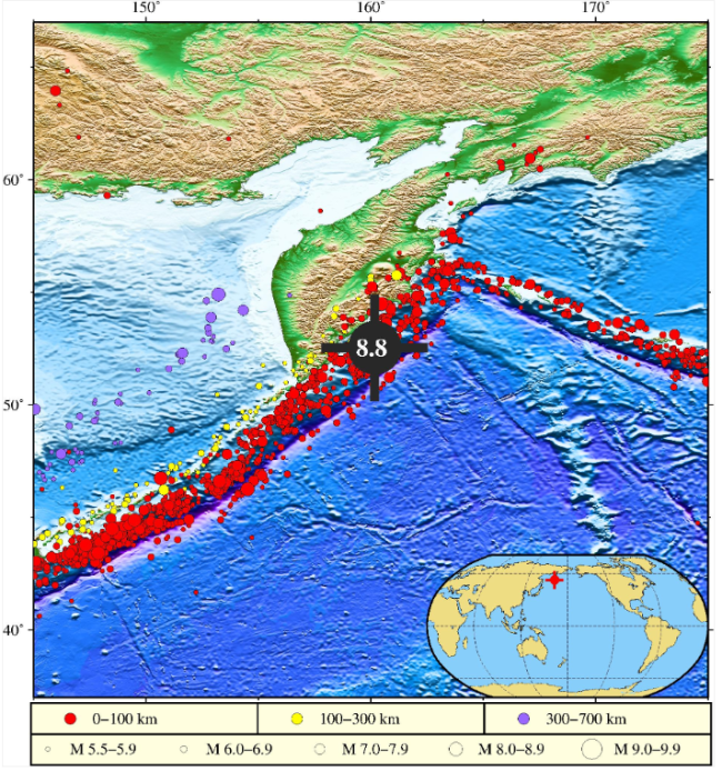 堪察加东岸远海海域地震引发海啸